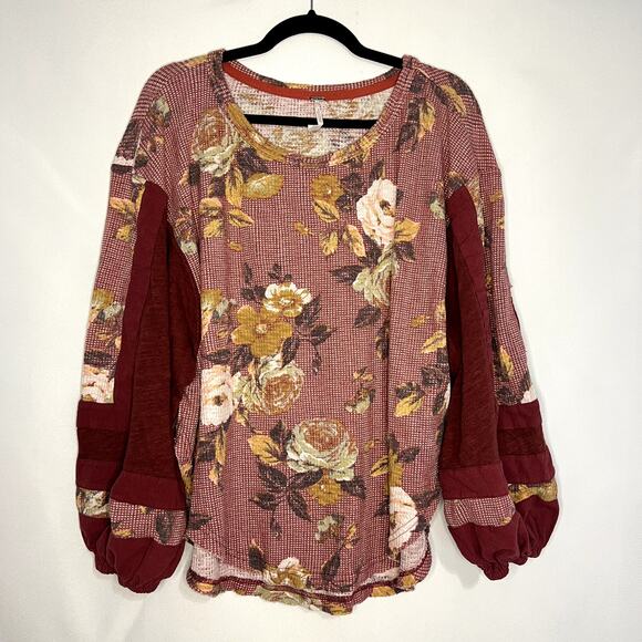 Free People Womens Flower Patch Thermal Moroccan Spice Combo Blouse Size Large - Picture 1 of 12